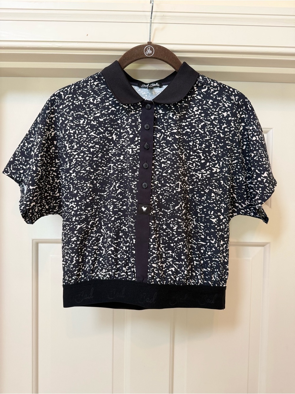 Bad Birdie Women’s Black & White Crop Polo (Size XS)